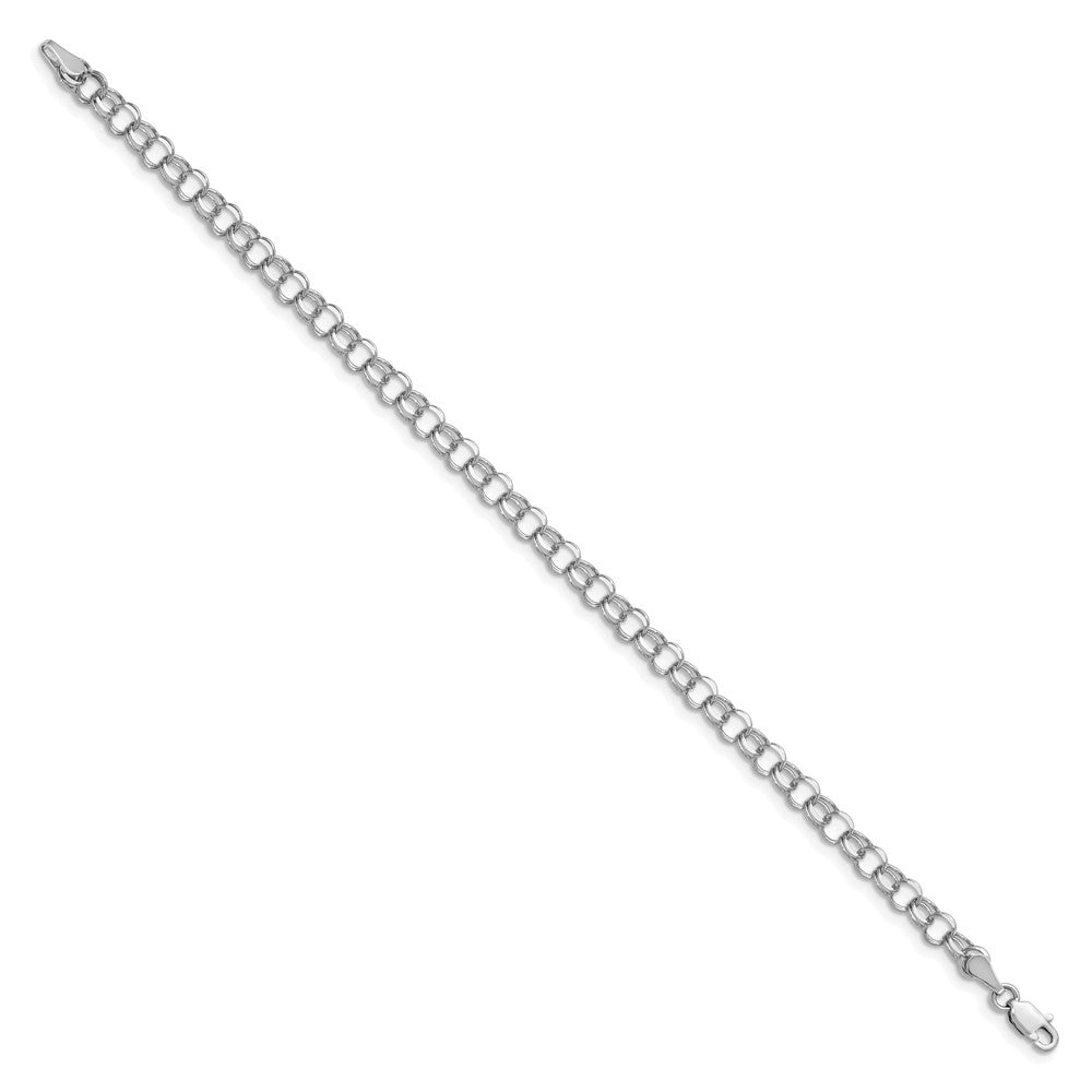 14K Weißgold 4mm Massiv Doppelt Glieder Charm Armband