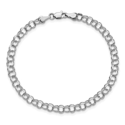 14K Weißgold 4mm Massiv Doppelt Glieder Charm Armband