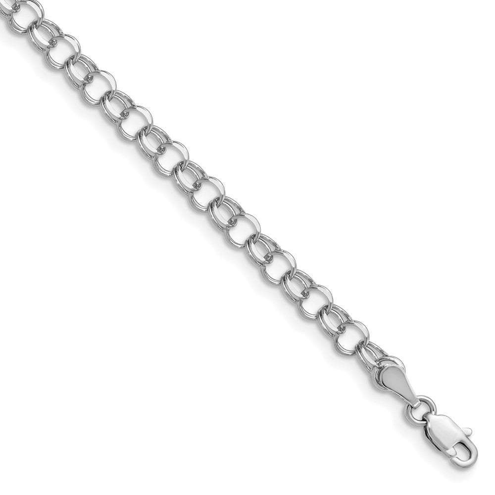 14K Weißgold 4mm Massiv Doppelt Glieder Charm Armband