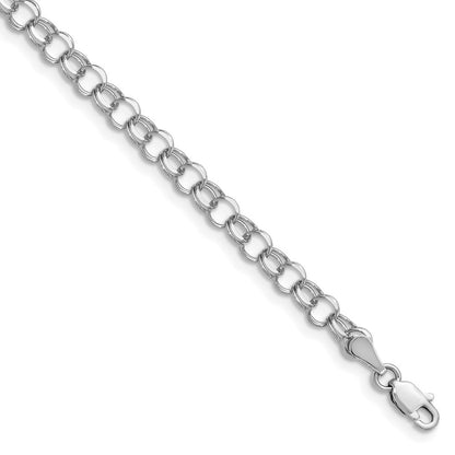 14K Weißgold 4mm Massiv Doppelt Glieder Charm Armband