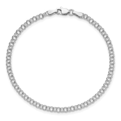 14K Weißgold 3mm Massiv Doppelt Glieder Charm Armband