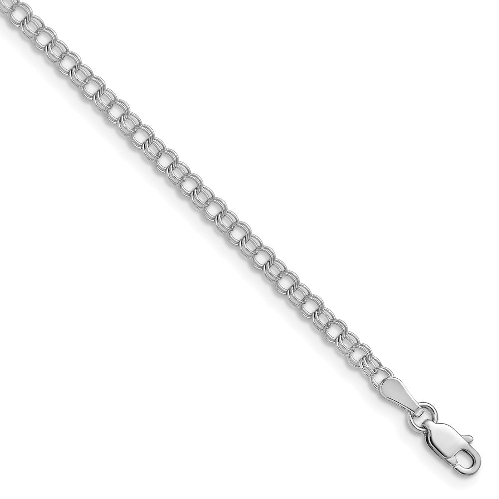 14K Weißgold 3mm Massiv Doppelt Glieder Charm Armband