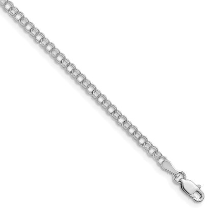 14K Weißgold 3mm Massiv Doppelt Glieder Charm Armband