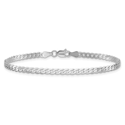 14K Weißgold 2.9mm Flach Abgeschrägt Panzer mit Karabinerverschluss Gliederarmband