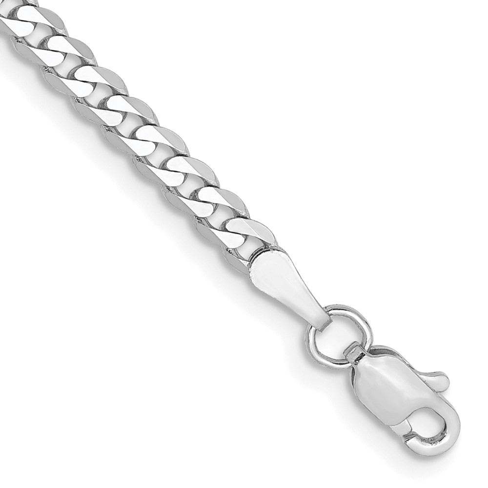 14K Weißgold 2.9mm Flach Abgeschrägt Panzer mit Karabinerverschluss Gliederarmband
