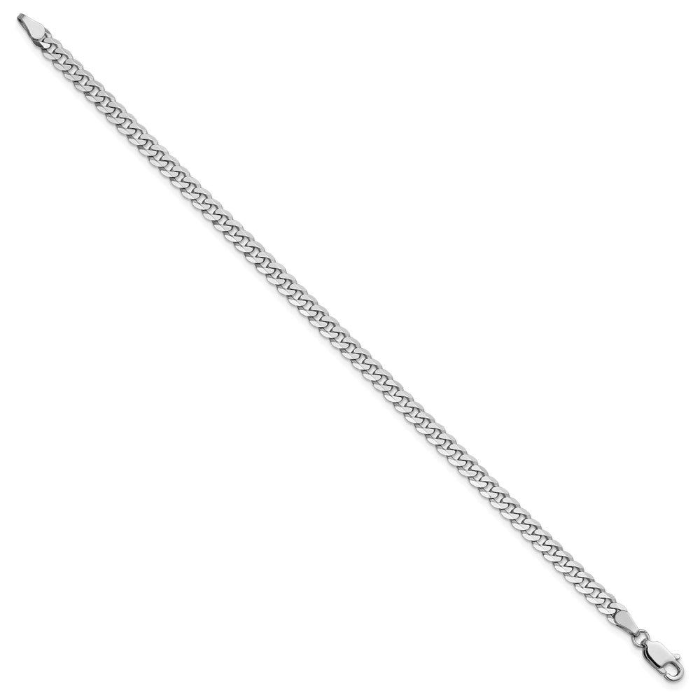 14K Weißgold 3.9mm Flach Abgeschrägt Panzer mit Karabinerverschluss Gliederarmband