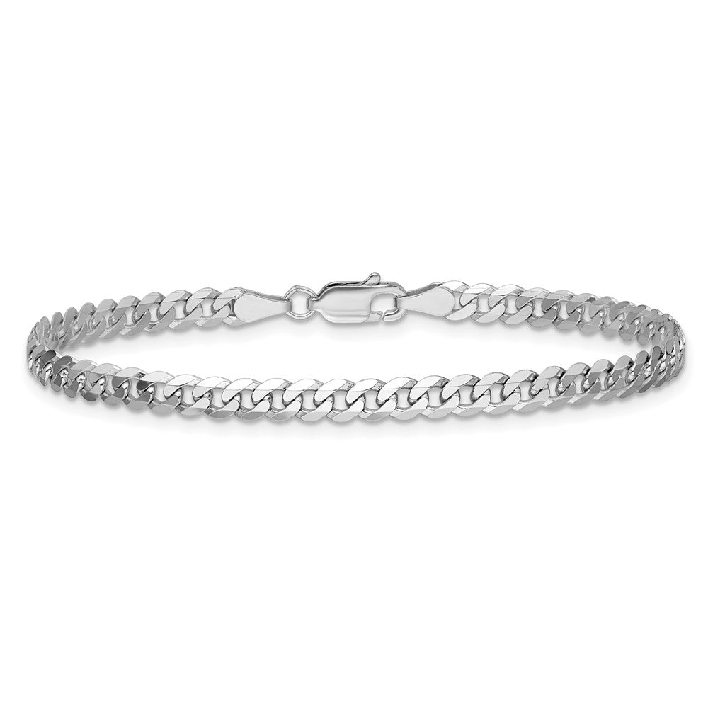 14K Weißgold 3.9mm Flach Abgeschrägt Panzer mit Karabinerverschluss Gliederarmband