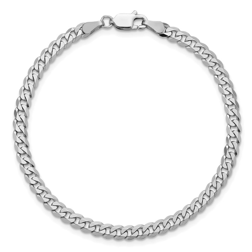 14K Weißgold 3.9mm Flach Abgeschrägt Panzer mit Karabinerverschluss Gliederarmband