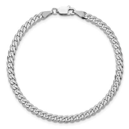 14K Weißgold 3.9mm Flach Abgeschrägt Panzer mit Karabinerverschluss Gliederarmband