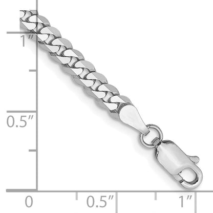 14K Weißgold 3.9mm Flach Abgeschrägt Panzer mit Karabinerverschluss Gliederarmband
