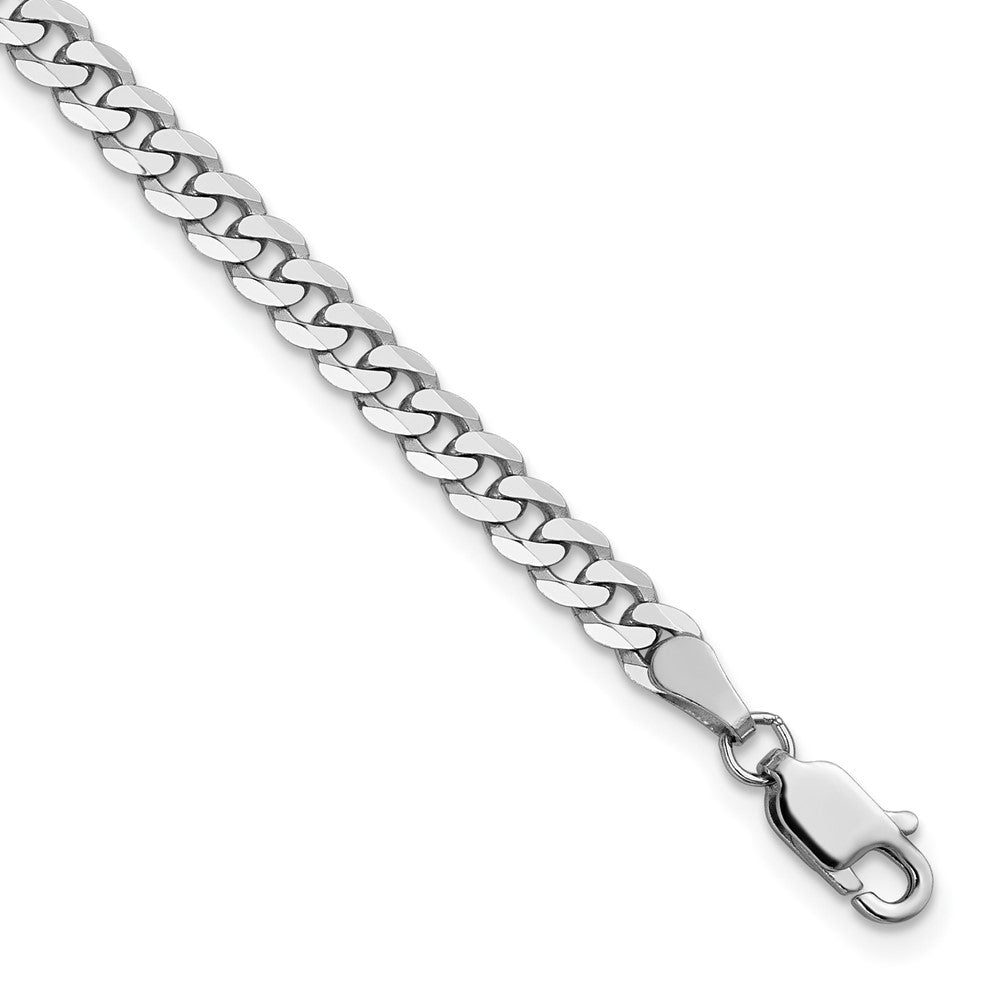 14K Weißgold 3.9mm Flach Abgeschrägt Panzer mit Karabinerverschluss Gliederarmband