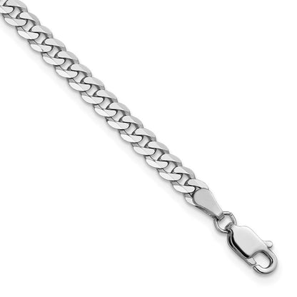 14K Weißgold 3.9mm Flach Abgeschrägt Panzer mit Karabinerverschluss Gliederarmband