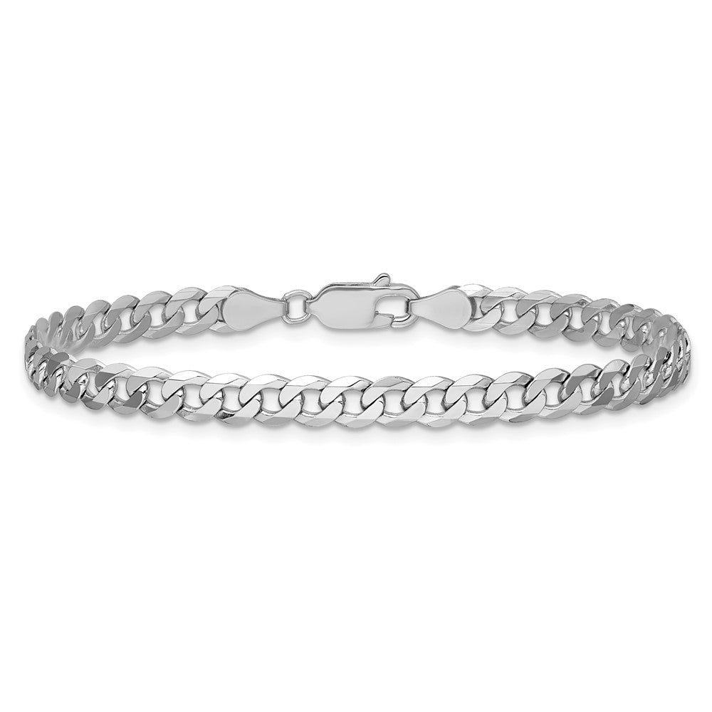 Massiv 14K Weißgold 4.75mm Flach Abgeschrägt Panzer mit Karabinerverschluss Gliederarmband