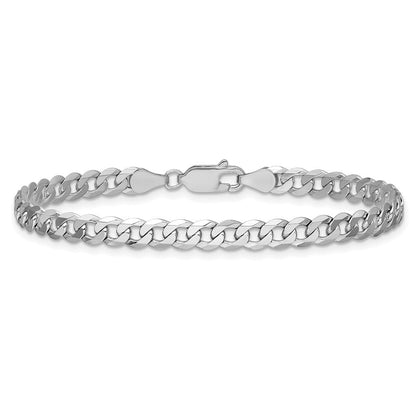 Massiv 14K Weißgold 4.75mm Flach Abgeschrägt Panzer mit Karabinerverschluss Gliederarmband