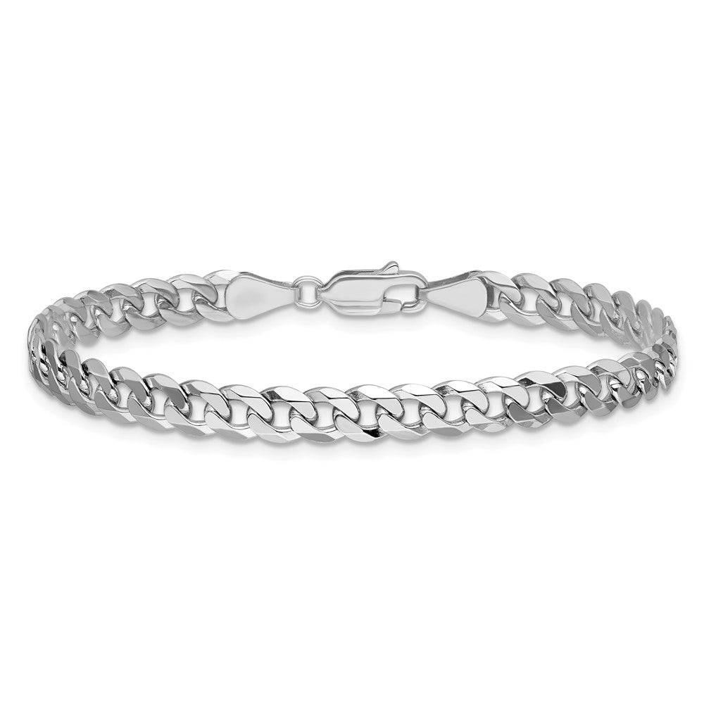 Massiv 14K Weißgold 5.75mm Flach Abgeschrägt Panzer mit Karabinerverschluss Gliederarmband