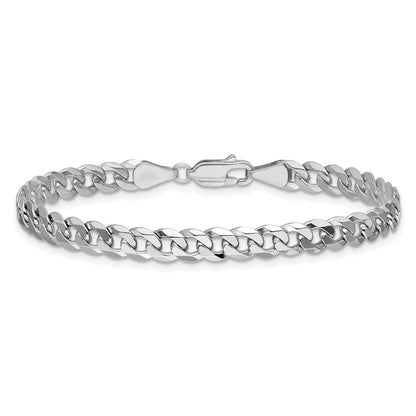Massiv 14K Weißgold 5.75mm Flach Abgeschrägt Panzer mit Karabinerverschluss Gliederarmband