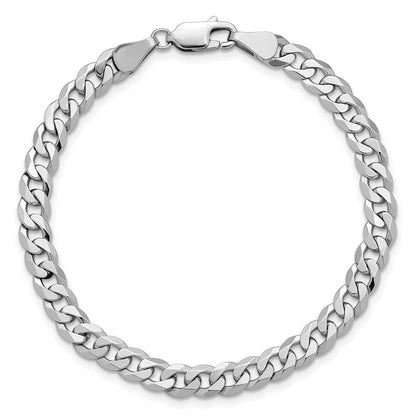 Massiv 14K Weißgold 5.75mm Flach Abgeschrägt Panzer mit Karabinerverschluss Gliederarmband