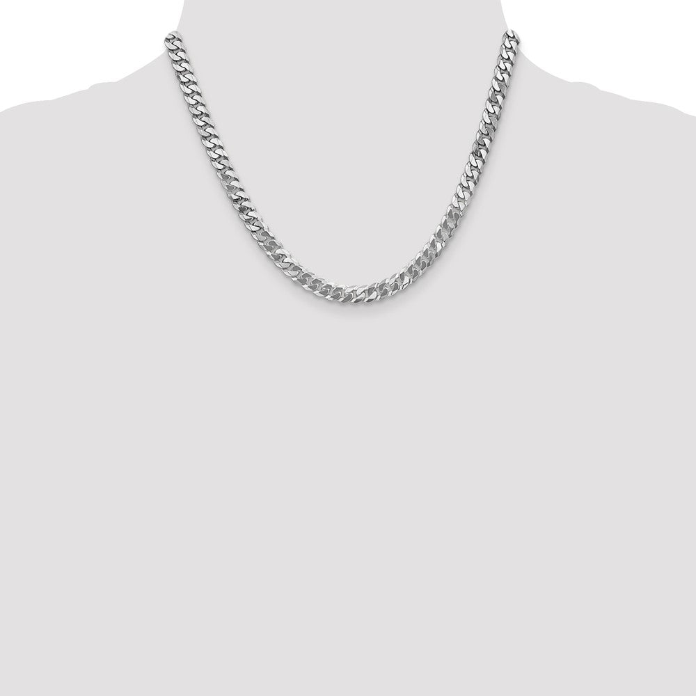 Massiv 14K Weißgold 6.25mm Flach Abgeschrägt Panzer mit Karabinerverschluss Halskette