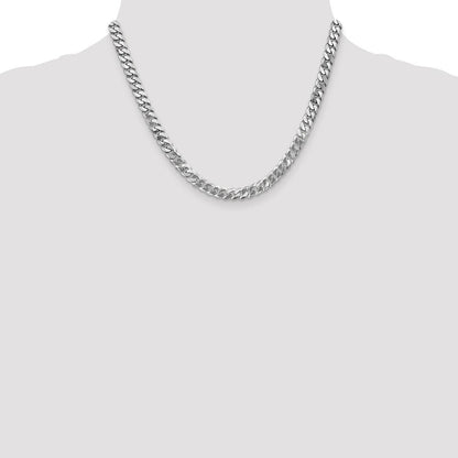 Massiv 14K Weißgold 6.25mm Flach Abgeschrägt Panzer mit Karabinerverschluss Halskette