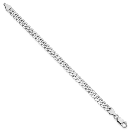 Massiv 14K Weißgold 6.25mm Flach Abgeschrägt Panzer mit Karabinerverschluss Gliederarmband