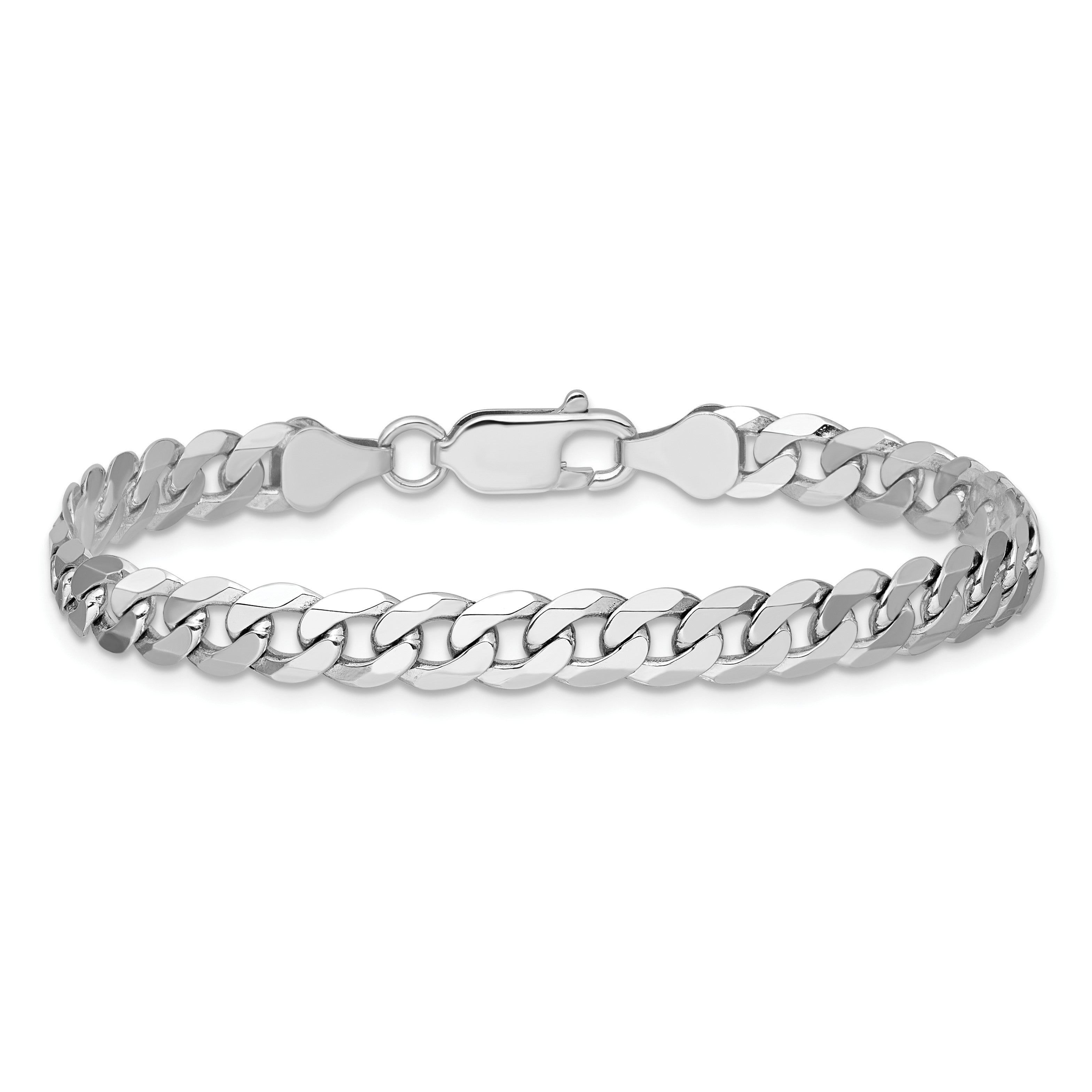 Massiv 14K Weißgold 6.25mm Flach Abgeschrägt Panzer mit Karabinerverschluss Gliederarmband