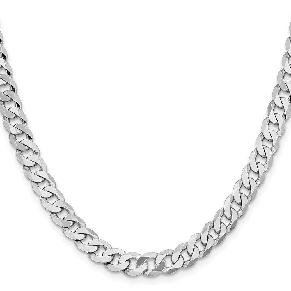 Massiv 14K Weißgold 7.25mm Flach Abgeschrägt Panzer mit Karabinerverschluss Halskette