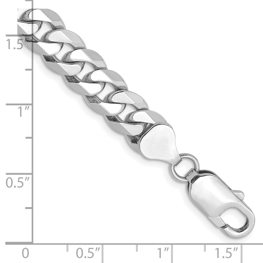 Massiv 14K Weißgold 8mm Flach Abgeschrägt Panzer mit Karabinerverschluss Gliederarmband