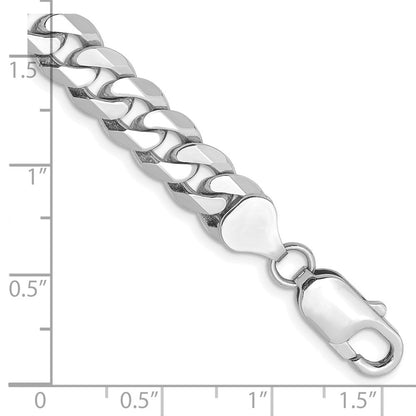 Massiv 14K Weißgold 8mm Flach Abgeschrägt Panzer mit Karabinerverschluss Gliederarmband