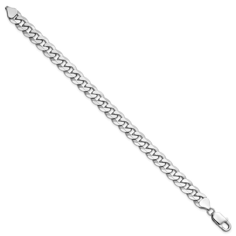 Massiv 14K Weißgold 8.5mm Flach Abgeschrägt Panzer mit Karabinerverschluss Gliederarmband