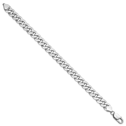 Massiv 14K Weißgold 8.5mm Flach Abgeschrägt Panzer mit Karabinerverschluss Gliederarmband