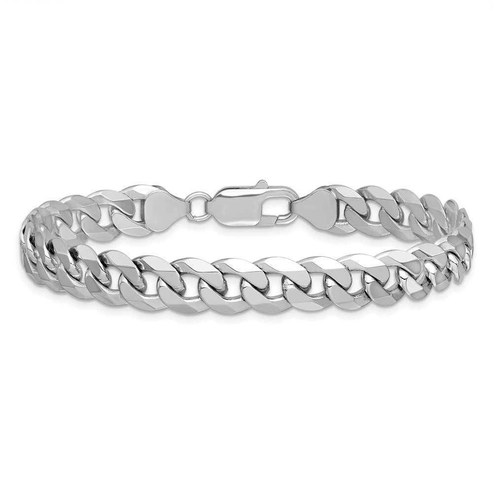 Massiv 14K Weißgold 8.5mm Flach Abgeschrägt Panzer mit Karabinerverschluss Gliederarmband