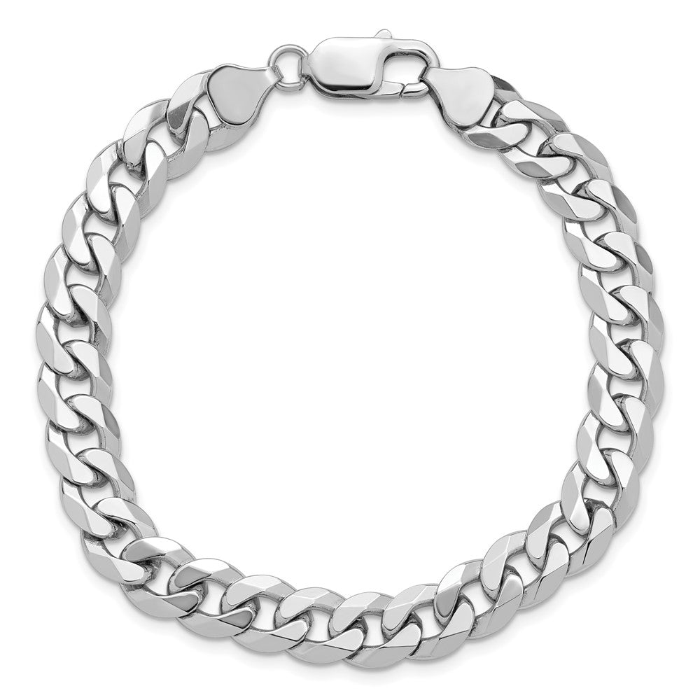 Massiv 14K Weißgold 8.5mm Flach Abgeschrägt Panzer mit Karabinerverschluss Gliederarmband