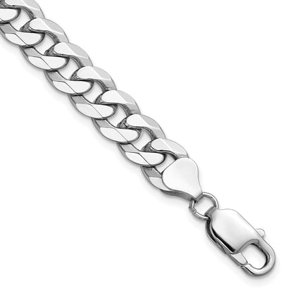 Massiv 14K Weißgold 8.5mm Flach Abgeschrägt Panzer mit Karabinerverschluss Gliederarmband