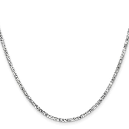14K Weißgold 2.25mm Flach Figaro mit Karabinerverschluss Halskette