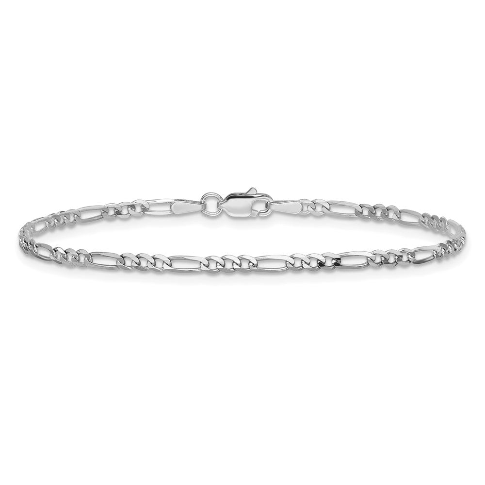14K Weißgold 2.25mm Flach Figaro mit Karabinerverschluss Gliederarmband