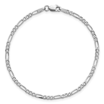 14K Weißgold 2.25mm Flach Figaro mit Karabinerverschluss Kette Fußkettchen
