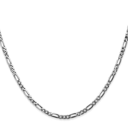 14K Weißgold 2.75mm Flach Figaro mit Karabinerverschluss Halskette