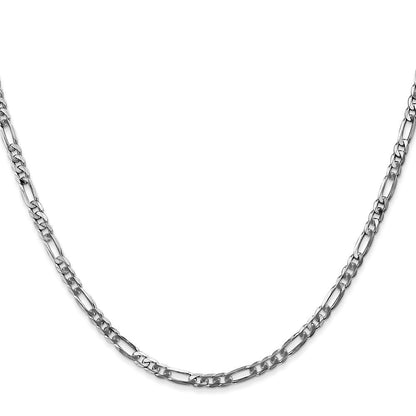 14K Weißgold 3mm Flach Figaro mit Karabinerverschluss Halskette