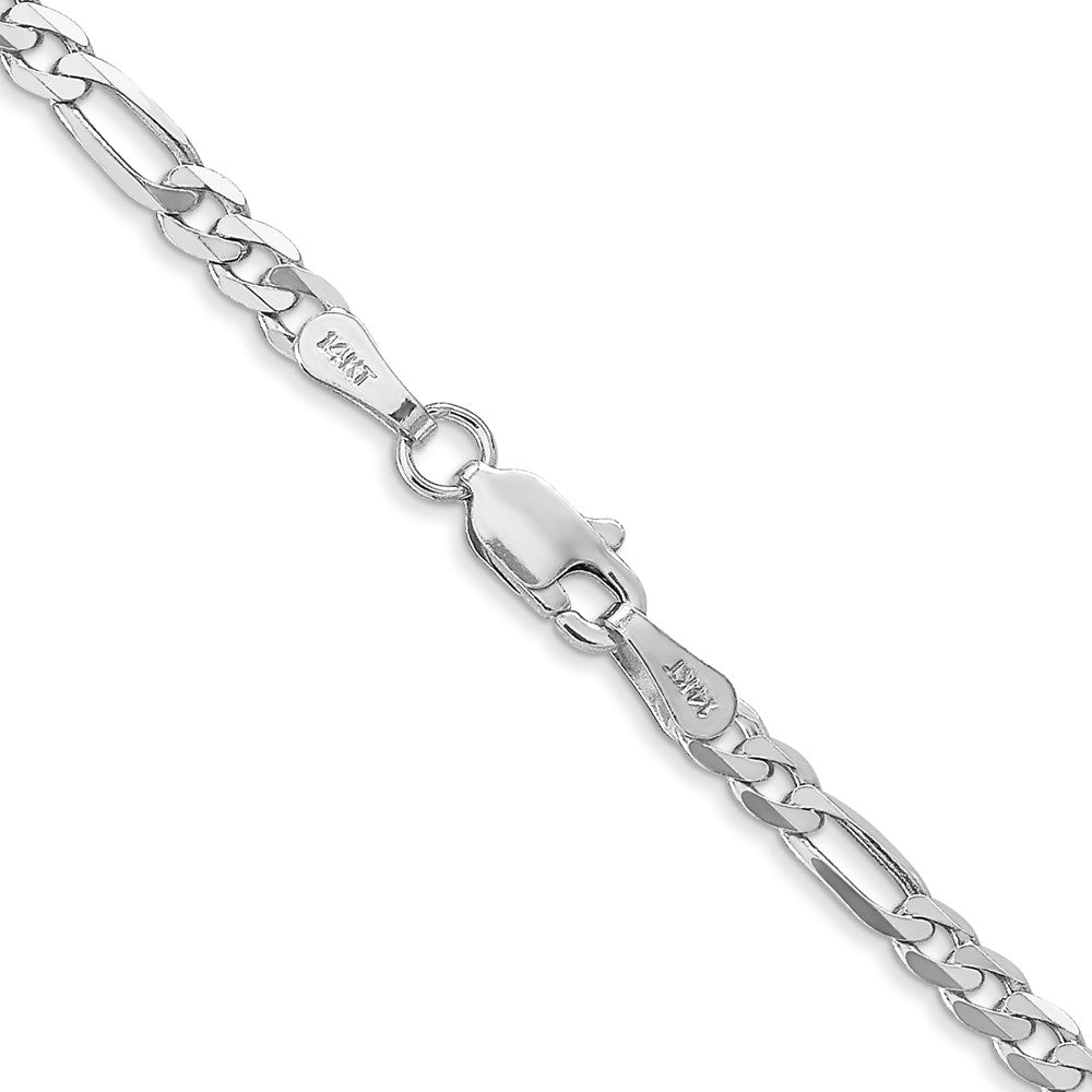 14K Weißgold 3mm Flach Figaro mit Karabinerverschluss Halskette
