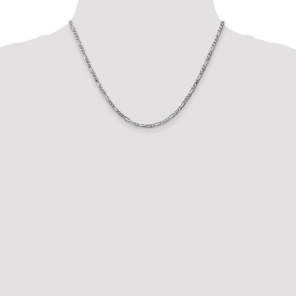 14K Weißgold 3mm Flach Figaro mit Karabinerverschluss Halskette