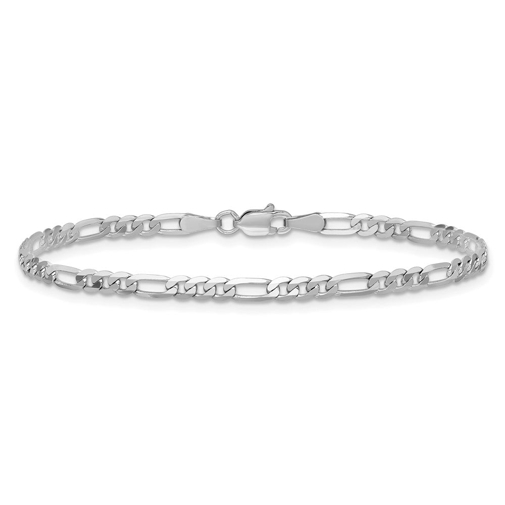 14K Weißgold 3mm Flach Figaro mit Karabinerverschluss Gliederarmband