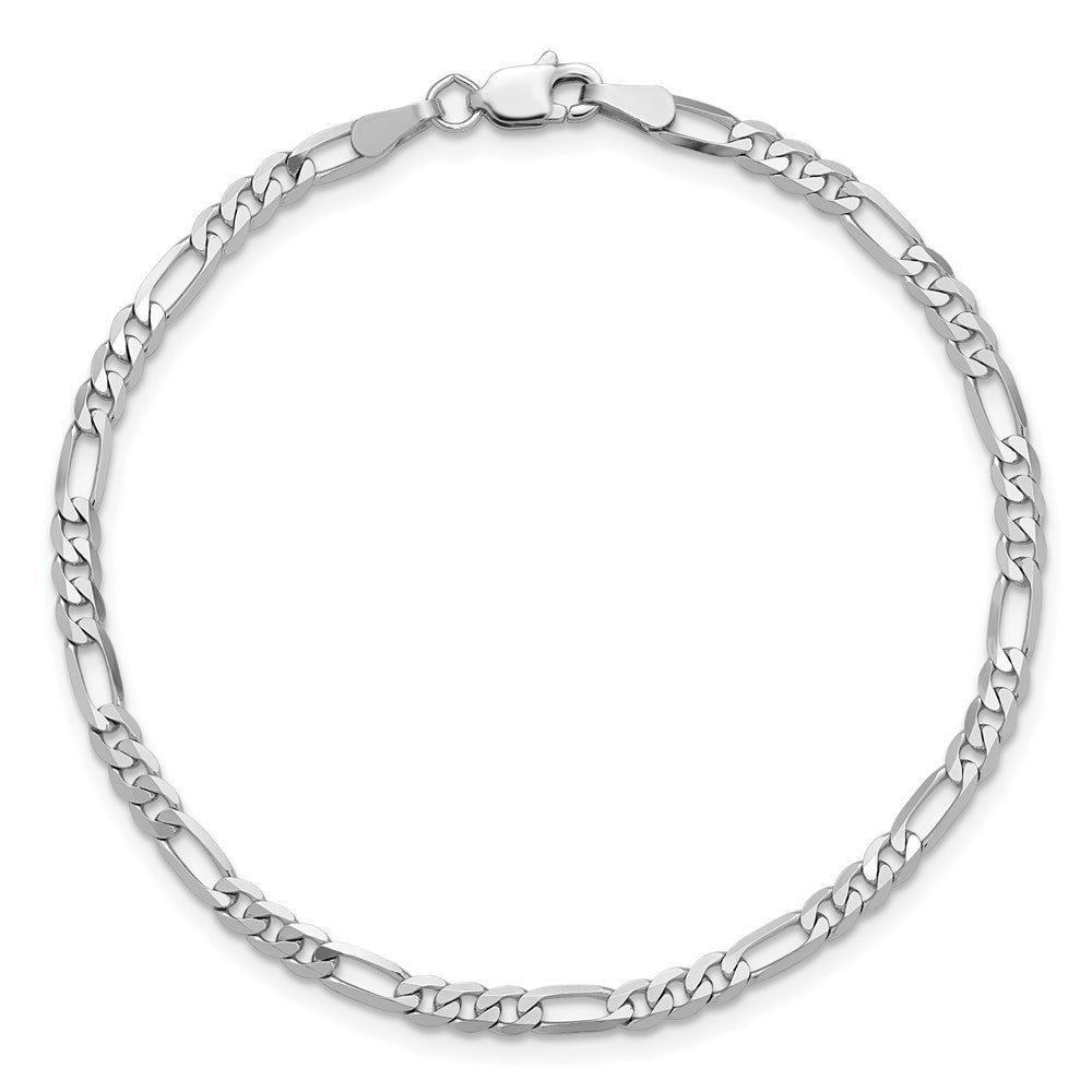 14K Weißgold 3mm Flach Figaro mit Karabinerverschluss Gliederarmband