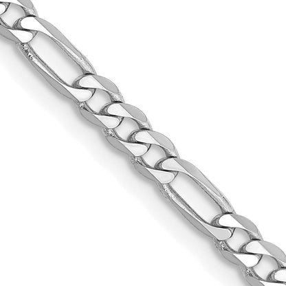 14K Weißgold 3mm Flach Figaro mit Karabinerverschluss Halskette
