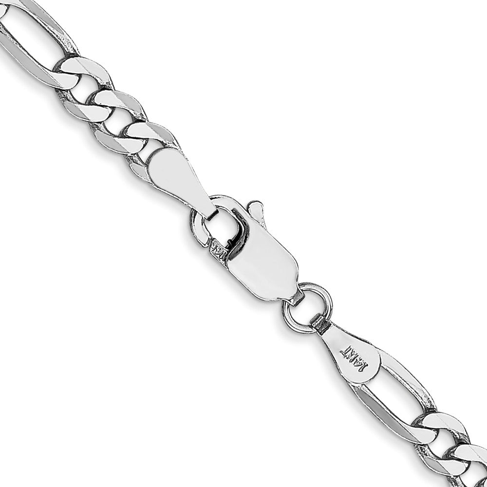14K Weißgold 4mm Flach Figaro mit Karabinerverschluss Halskette