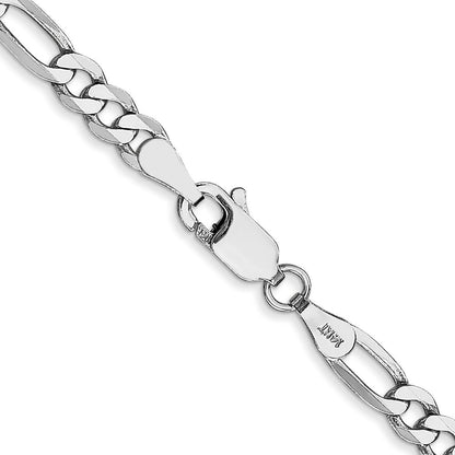 14K Weißgold 4mm Flach Figaro mit Karabinerverschluss Halskette