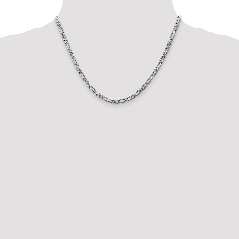 14K Weißgold 4mm Flach Figaro mit Karabinerverschluss Halskette