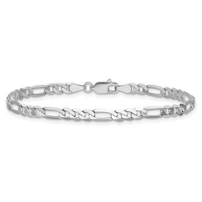 14K Weißgold 4mm Flach Figaro mit Karabinerverschluss Gliederarmband