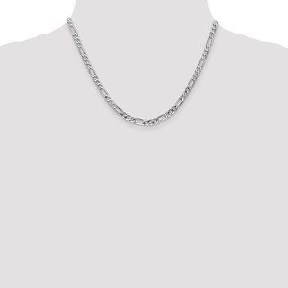 14K Weißgold 4.5mm Flach Figaro mit Karabinerverschluss Halskette