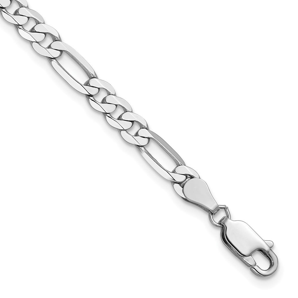 14K Weißgold 4.5mm Flach Figaro mit Karabinerverschluss Halskette