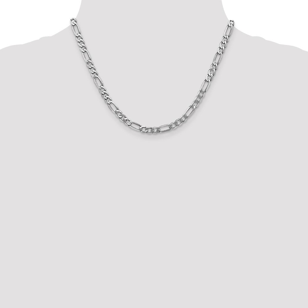 Massiv 14K Weißgold 5.5mm Flach Figaro mit Karabinerverschluss Halskette
